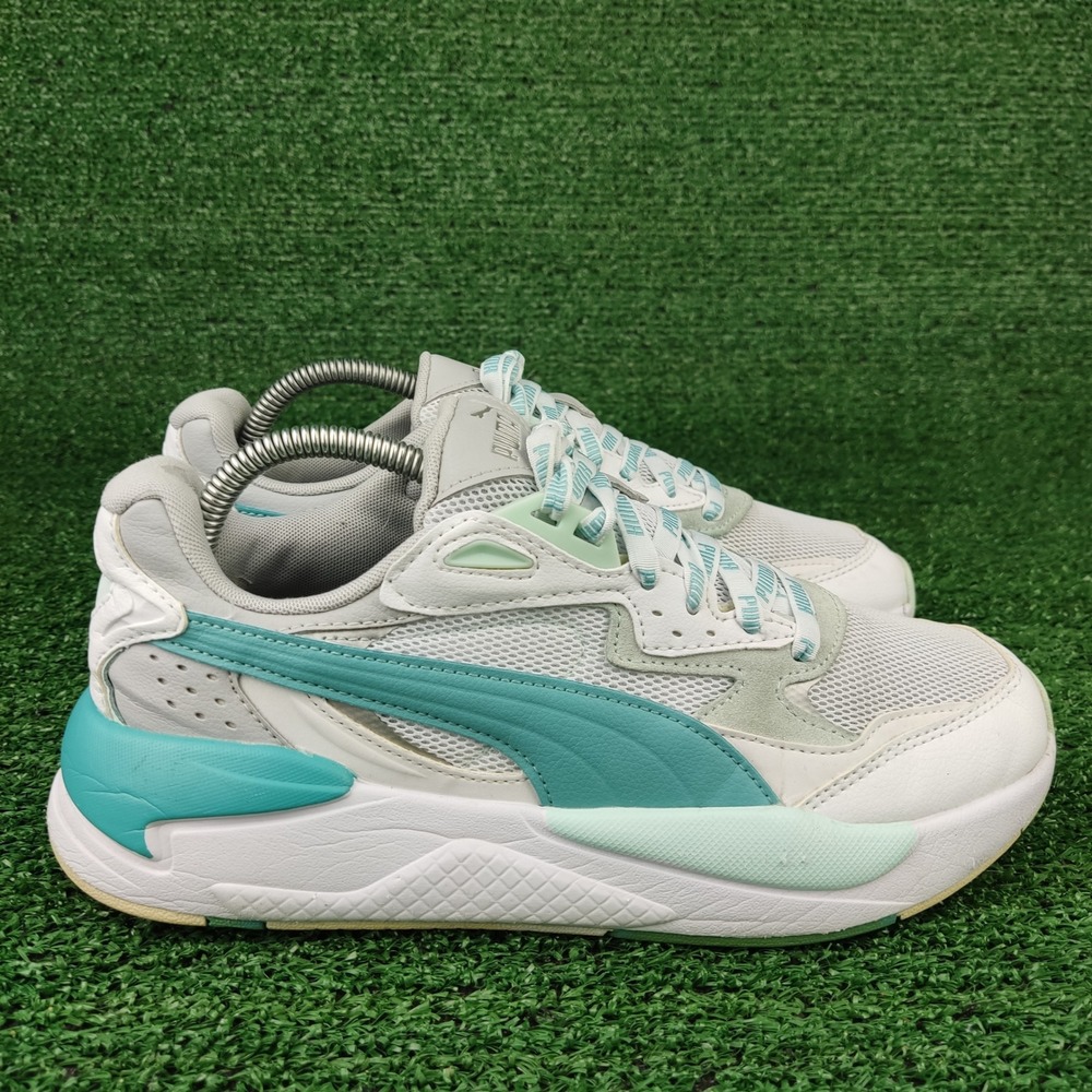Puma Sneakers Mens 8 White X-Ray 2 Square 384847-04 Teal Mesh Athletic Shoes